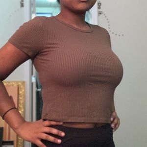 Brown/olive green crop shirt